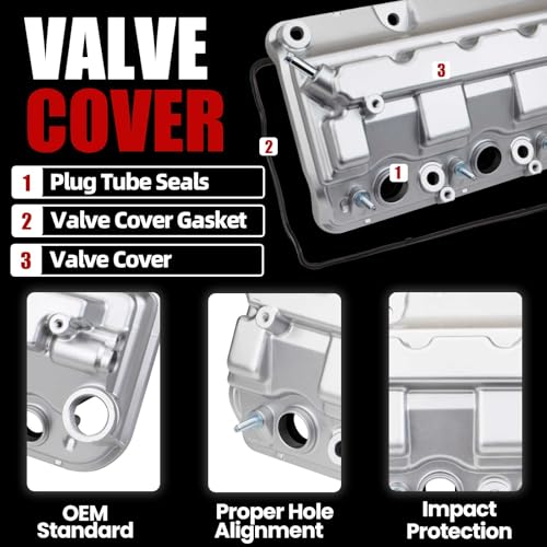 MITZONE Front Valve Cover Compatible with 2008-2017 Honda Accord Pilot Odyssey Crosstour Ridgeline Acura TL RDX 3.5L Replace 12310R70A00 12310R70A10 - color: Silver