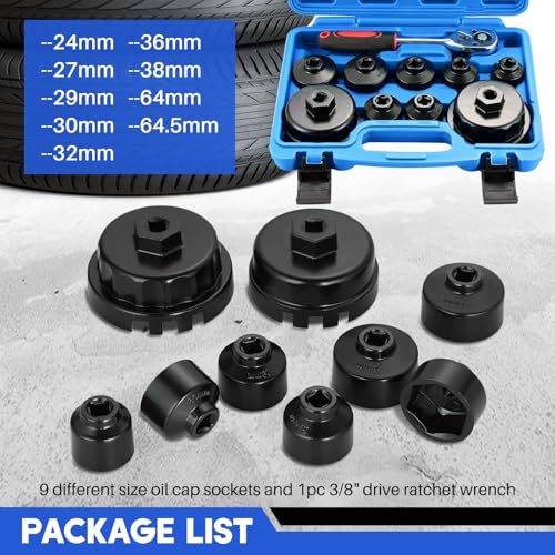 DASBET 10PCS Metric Oil Filter Wrench Socket Set Includes 24mm to 65mm