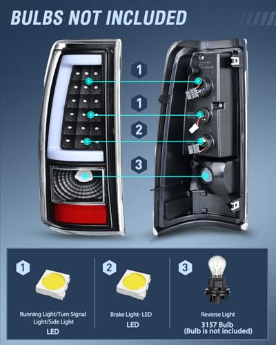 Nilight Taillight Assembly Compatible with 2003-2006 Chevy Silverado Pair - color: LED Black-C Shape