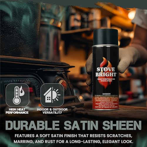 Stove Bright - High Heat Spray Paint | 1200°f Heat Resistant | Satin Finish For Wood Stoves, Fireplaces, Bbqs, Mufflers | Rust & Scratch Resistant | Charcoal Black Spray Paint For Metal | 12oz Can