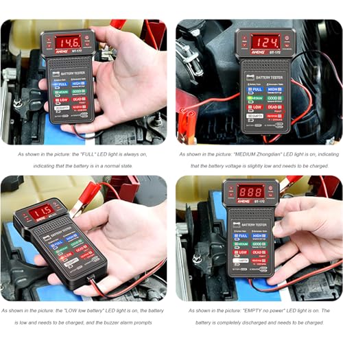 Zpana Car Battery Tester, BT172 12V Automotive Alternator Meter Diagnostic Tool with LED Indication & LCD Display, Accurate Digital Auto Battery Analyzer, Fit for Sedan Truck RV