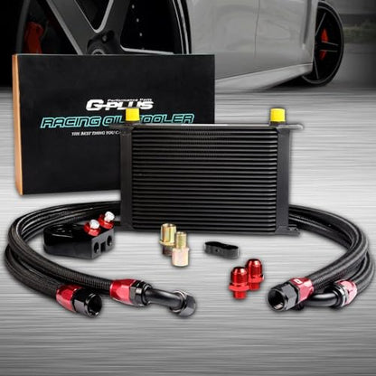 G-PLUS Universal 25 Row AN10 Engine Transmission Oil Cooler Kit - color: Black-Elevation Style, size: 25 ROW