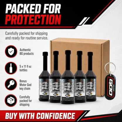 Bundle BG Platinum 44K Fuel System Cleaner, 5 Pack, PN 20811, Five 11 fl oz Bottles, Gasoline Fuel Injector and Fuel System Cleaner, Bonus Key Chain
