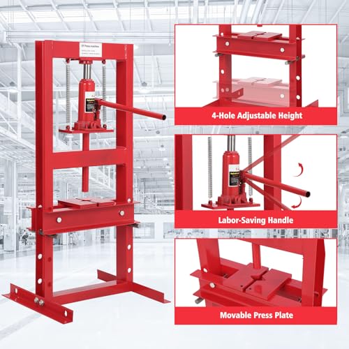 6-Ton Hydraulic Press, Heavy Duty Benchtop Hydraulic Shop Press with 2 Press Plates, H-Frame Adjustable Garage Floor Press for Car Repair and Garage