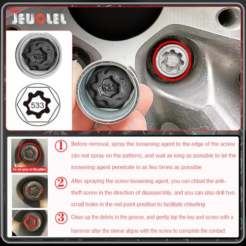 533 Wheel Locking Nut Key for VW, Socket Adapter (OD 28mm-ID 25mm) - size: Socket 533