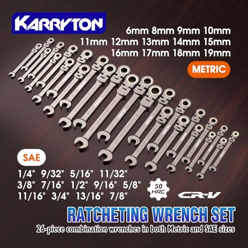 26-Piece Flex head Ratchet Wrenches Set (Metric & SAE) - color: Flex Head