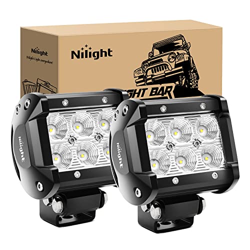 Nilight Led Pods 2Pcs 18W 1260LM Flood Off Road Lights Super Bright Driving Work Fog Lamps for Trucks Pickup Golf Cart SUV ATV UTV 4x4 Van Camper Boat - color: 2Pcs 18W LED Flood Light