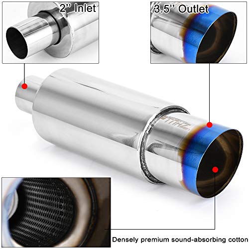PTNHZ Stainless Steel 2" Inlet 3.5" Outlet Burnt Tip Exhaust Muffler Universal 14.1" Length