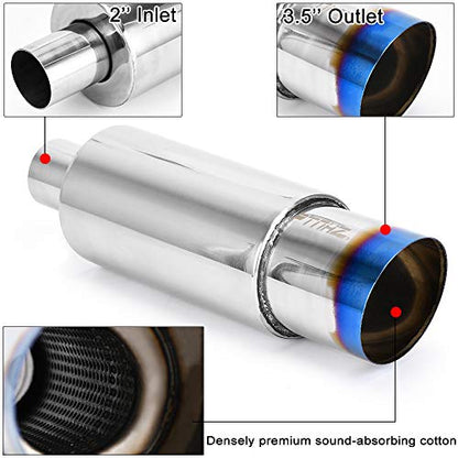 PTNHZ Stainless Steel 2" Inlet 3.5" Outlet Burnt Tip Exhaust Muffler Universal 14.1" Length