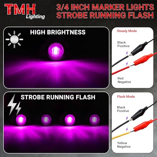 TMH 10 Pcs Strobe + Marker Lights 3/4 Inch Purple LED Mini Round Bullet Light, Dual Function Steady & Flash 12V DC Flush Mount with Grommet for Truck, Trailer, RV, ATV, Van - color: Purple 10 Pcs, size: Pack of 10