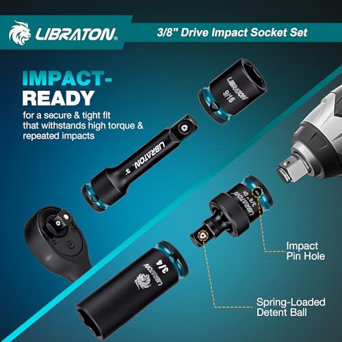 LIBRATON 3/8 Socket Set 90PCS, SAE(5/16-3/4) & Metric(7-19MM) Impact Socket - size: 3/8"