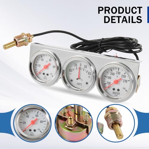 Triple Gauge Set (Oil Pressure Gauge + Water Temperature Gauge + AMP Meter)