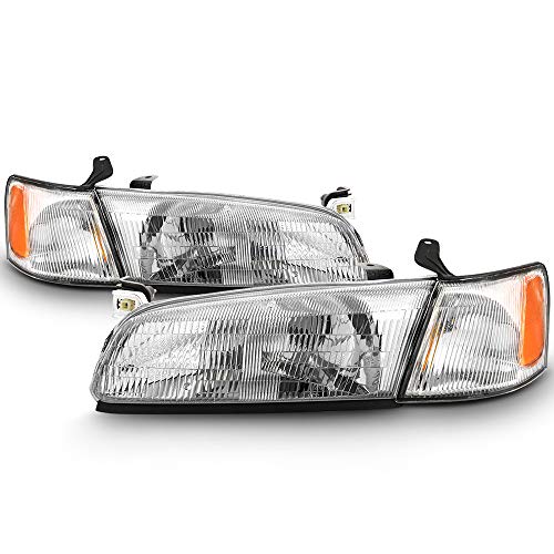 ACANII - For 1997 1998 1999 Toyota Camry Headlights Headlamps w/Corner Parking Lights Chrome Driver & Passenger Side