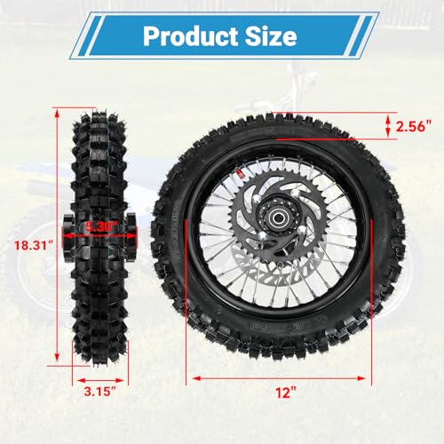 EOPOAYI 3.00-12 80/100-12 Rear Rim Wheel Tire for 110cc 125cc SSR Dirt Bike