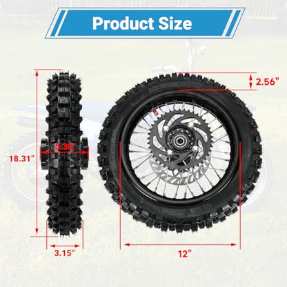 EOPOAYI 3.00-12 80/100-12 Rear Rim Wheel Tire for 110cc 125cc SSR Dirt Bike