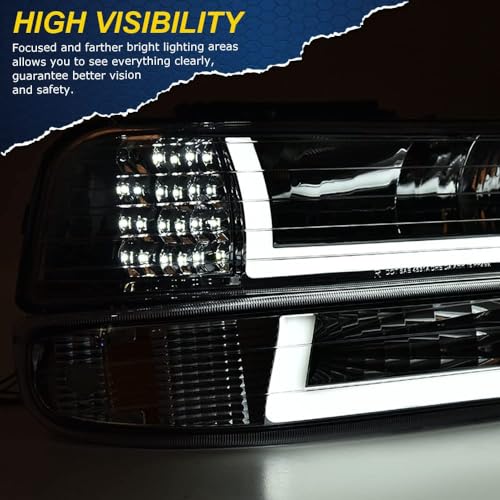 G-PLUS LED DRL Headlights Assembly Fit Chevy Silverado 1500 2500 1999-2002 - size: Fit Chevy Silverado 1999-2002(Chrome)