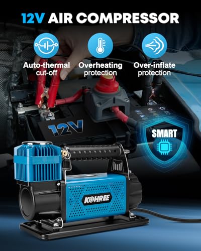 Kohree 12V Air Compressor, 7.06 CFM Fast Tire Inflator, Heavy Duty - style: Basic-Single Cylinder