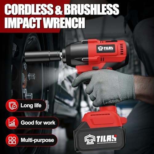 Cordless Impact Wrench 560Ft-lbs(750N.m) 1/2 inch High Torque 21V 2x 4.0Ah Battery Electric Power Impact Gun Brushless Motor 2300RPM Speed Fast Charger 5 Sockets for Car Lug Nuts - color: Red