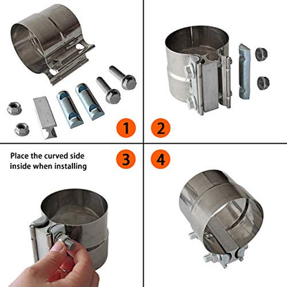 3" Inch Exhaust Clamps Stainless Steel Muffler Band Clamp for 3" Inner Diameter to 3" Outer Diameter Turbo Downpipe Tip Car System Connection (2 Pack) - size: 3IN 2PCS Lap Joint Clamps