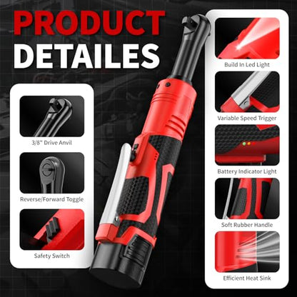 FULLYEA Cordless Electric Ratchet Wrench Set,45Ft-lbs,550 RPM Power Ratchet