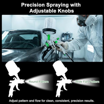 HVLP Paint Gun w/20pcs 600ml Disposable Paint Cups & 4 Nozzles,Adapter - color: Green