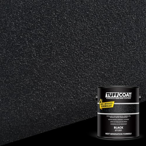 Tuff Coat Medium Texture Rubberized Non-Skid Deck Coating – Textured Non-Slip Safety Surface for Pool Decks, Docks, Boat Ramps, Patios, Walkways & High-Traffic Areas (UT-201 Black 1-gallon) - color: Black, size: 128 Fl Oz (Pack of 1)