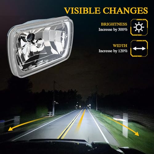 H6054 5x7 7x6 Led Headlights for Off-road, 6000K White High Brightness Headlamp, DOT Approved High Low Sealed Beam, 9003/H4 Light Bulbs with H6054 Glass LED Headlight Housing
