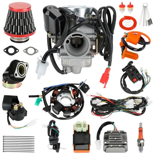 EOPOAYI GY6 150cc Carburetor and Complete Wiring Harness Kit Compatible with 125cc 150cc ATV Taotao 152QMI 157QMJ Engine Roketa Jonway Quad 4 Wheeler Scooter Moped Motorcycle Parts with Solenoid Relay