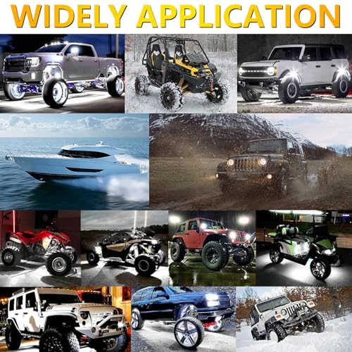 12 Pods Pure White LED Rock Lights and 6500K Super Bright, Aluminum Housing, Each Light with a 15FT Wire,432Chips IP68 Waterproof for Trucks Pickup SUV UTV ATV RZR Car Boats - size: 12 Pods