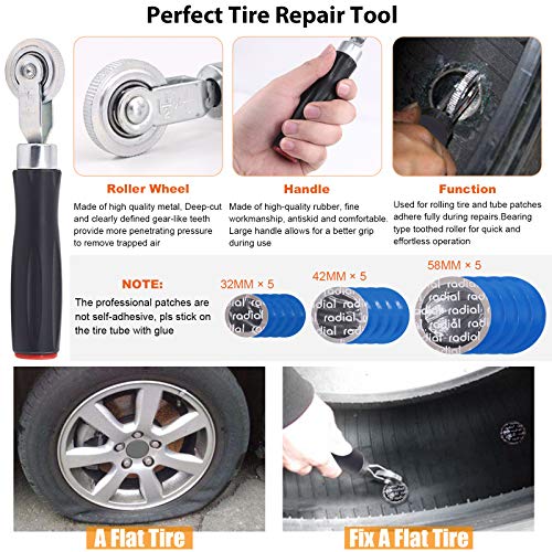 70Pcs Tire Repair Kit - Patch, Scraper, Valve Stem Removal Tools, Cores, Caps & Patches for Punctures