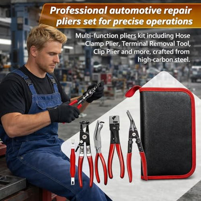 5PCS Automotive Electrical Disconnect Pliers Kit with Leather Storage Case