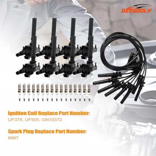 8PCS UF378 Ignition Coils Pack & 16PCS Iridium Spark Plugs & 8PCS Spark Plug Wires Set Compatible with Chrysler Dodge Jeep Magnum Gran Cherokee 300 5.7L V8 - size: UF378 Ignition Coil & Spark Plug & Wires