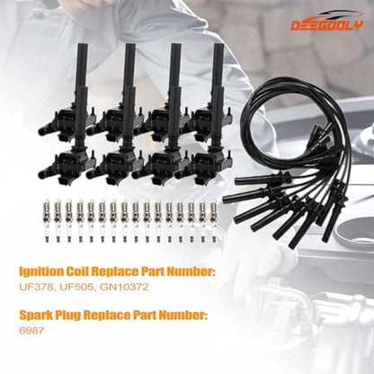8PCS UF378 Ignition Coils Pack & 16PCS Iridium Spark Plugs & 8PCS Spark Plug Wires Set Compatible with Chrysler Dodge Jeep Magnum Gran Cherokee 300 5.7L V8 - size: UF378 Ignition Coil & Spark Plug & Wires