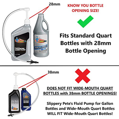 Slippery Pete - Fluid Pump for Standard Quart Bottles - 8cc per Pump Stroke and 3rd Hand Adapter, Transfer Gear Oil, Transmission and Differential Fluid (28mm) - size: 28mm