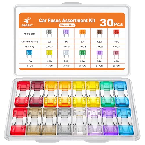 JOREST 30Pcs Mini Car Fuse Kit - Mini Blade Fuses Automotive - Replacement Fuses Assortment Kit for Car/RV/Truck/Motorcycle(2Amp 3A 5A 7.5A 10A 15A 20A 25A 30A 35A 40A) - style: 30Pcs Mini