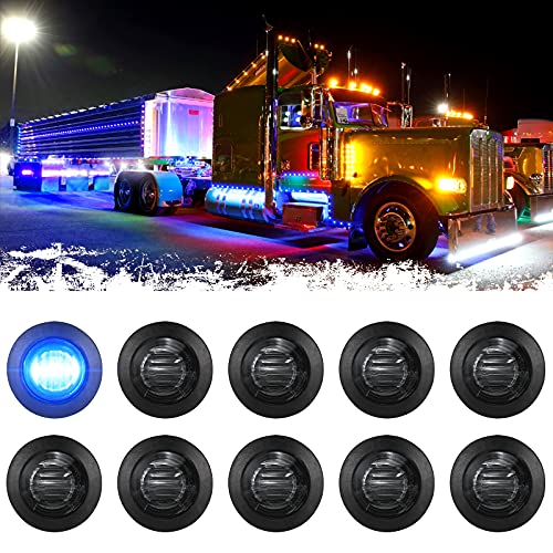PSEQT 3/4" Round LED Side Marker Lights Clearance Turn Signal Indicators Bullet Grommet Light Waterproof for Trailer Truck Car Bus Van Pickup RV Wrangler ATV UTV (10pcs, Smoked Lens & Blue LED) - color: Smoked Blue