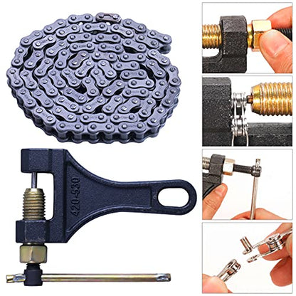 428H Motorcycle Chain+ Chain Breaker,122-links Heavy Duty Drive Chain - size: 122