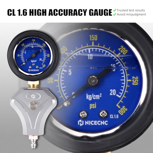 NICECNC Engine Cylinder Compression Tester Kit with 10 mm, 12 mm, and 14 mm Spark Plug for 2-Stroke and 4-Stroke Engines Compression Gauge Tool & Routine Quick Engine Checks