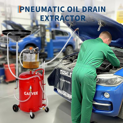 Garvee 20 Gallon Waste Oil Drain Tank, Air Operated Portable Oil Drainer with Adjustable Funnel, Fluid Fuel Transfer Drainage with Wheels, Oil Change Container for Automotive Workshops - size: 20 Gallon - Measuring Cup - Red
