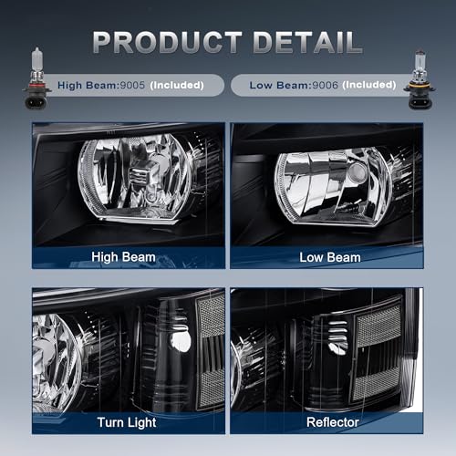 KUIPERAUTO Headlight Assembly Compatible with 2007-2013 Chevy Chevrolet Silverado 1500 2500HD 3500HD Front Lamp with Bulb Black Housing/Clear Lens/Clear Corner - color: Black/Clear/Clear