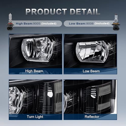 KUIPERAUTO Headlight Assembly Compatible with 2007-2013 Chevy Chevrolet Silverado 1500 2500HD 3500HD Front Lamp with Bulb Black Housing/Clear Lens/Clear Corner - color: Black/Clear/Clear