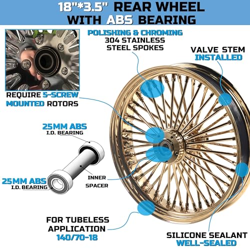 FatFlex 18"×3.5" Gold Rear Wheel Fat Spokes for Harley - color: 18" x 3.5",Gold+Gold+Gold