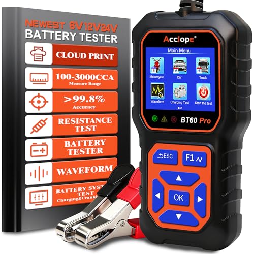 BT60 PRO 2–120Ah Battery Tester 6V/12V/24V 100–3000 CCA QR Report - color: Black-Orange