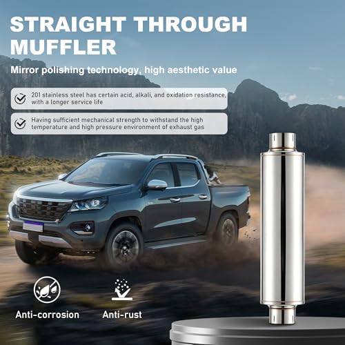 4 Inch Diesel Muffler Exhaust, 4" Inlet 4" Outlet Straight Through Resonator, 7" x 24" Body 30" OAL, Stainless Steel Muffler for Truck