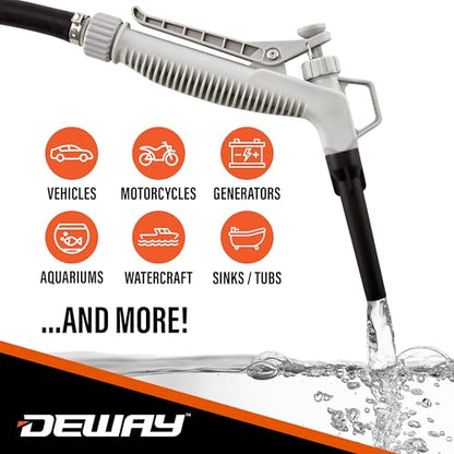 Deway Fuel Transfer Pump, Flow Nozzle, 51in Rubber Hose, 3.8 GPM - style: Hand-Trigger Nozzle w/ Rubber Hose