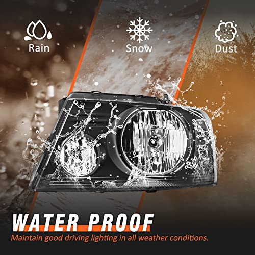 for 2004-2008 Ford F150 Headlights Assembly Black Pair - color: B-Black Housing Clear Reflector