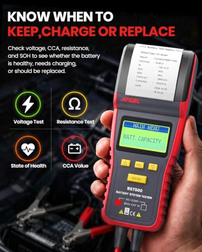ANCEL BST500 12V 24V Car Battery Tester with Printer, Battery Load Tester - size: BST500