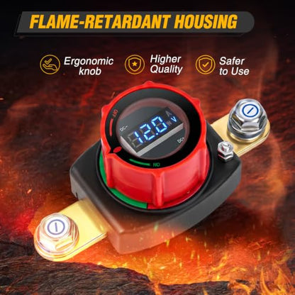 Nilight Side Post Battery Disconnect Switch with Led Voltmeter Display - color: 275A Side Post ON/Off Switch w/Voltmeter Display