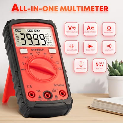 DIYSELF Multimeter Tester, 4000 Counts Multimeter with Capacitor Tester