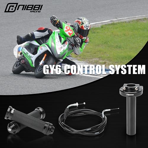 NIBBI Throttle Assembly Set, 7/8'' Grips 22mm Twist Throttle with Cable, Fit for Scooter GY6 Moped ATV - color: Black